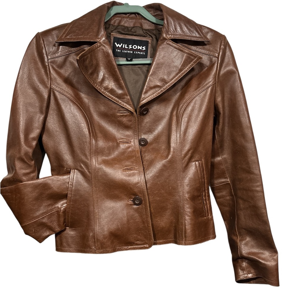 Wilson Classic Brown Leather Button-Front Jacket Size Small
